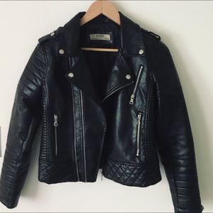 Classic Black Faux leather biker jacket